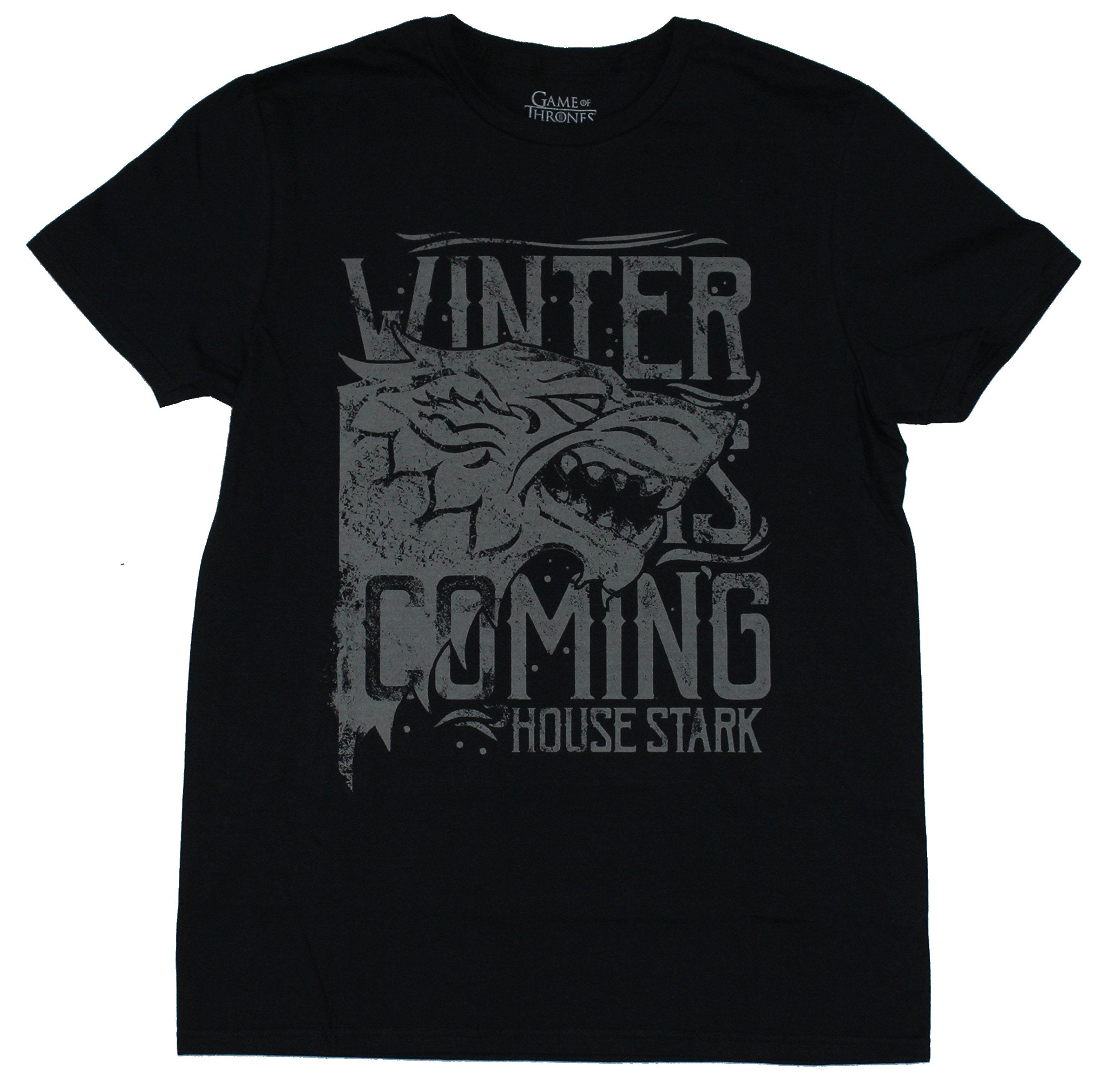 Game of Thrones Mens T-Shirt - Gray Winter is Coming House Stark Head Image
