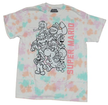 Super Mario Brothers  Mens T-Shirt - Cast in Black and White Outline