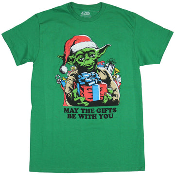 Star Wars Mens T-Shirt - May the Gifts Be with You Christmas Yoda Image