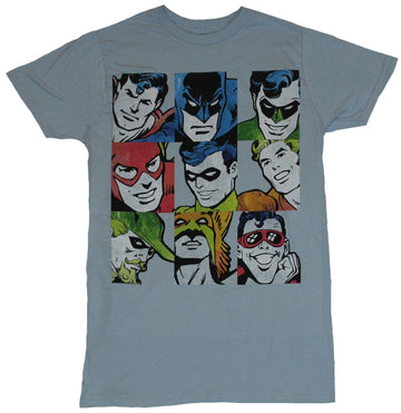 Justice League Mens T-Shirt  - Distressed 9 Box Simple Colored Heroes