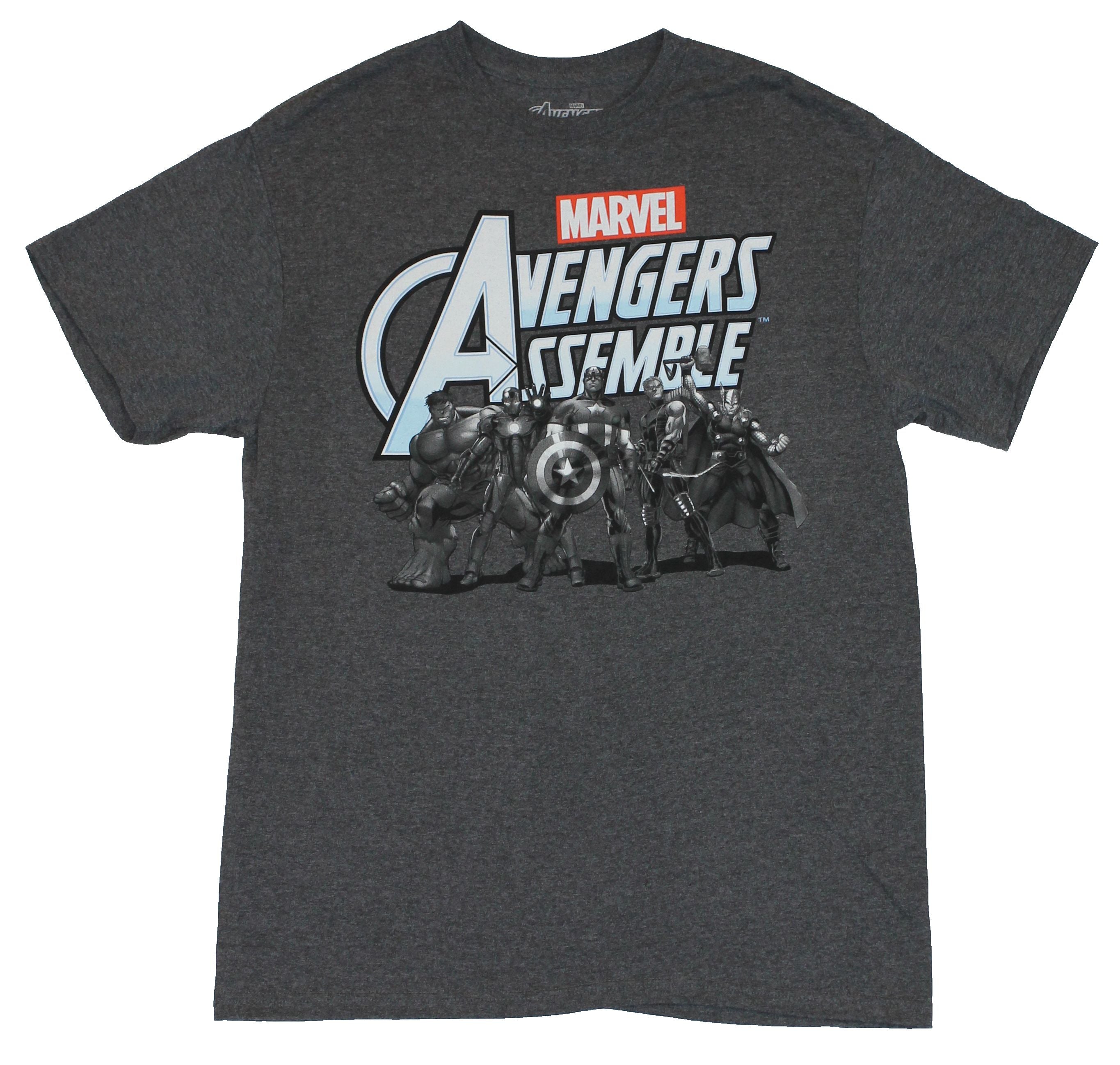 The Avengers (Marvel Comics) Mens T-Shirt - Avengers Assemble Grayscale Heroes
