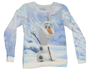Frozen (Disney) Girls Juniors Light Sweatshirt - Photorealistic Waving Olaf Pic