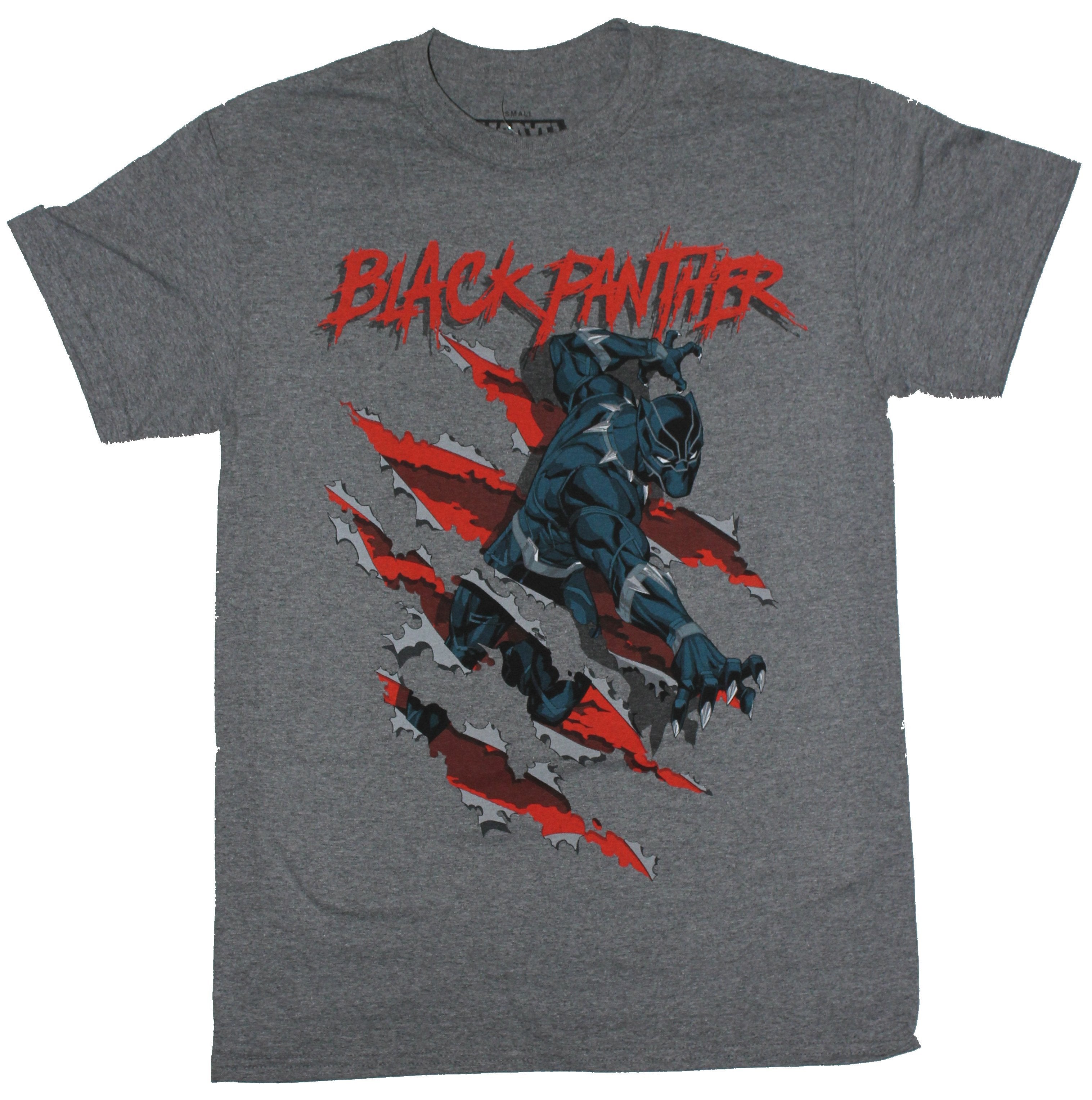 Black Panther (Marvel) Mens T-Shirt - Slashing Panther Under Name Image