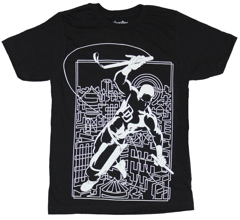 Daredevil (Marvel Comics) Mens T-Shirt - White lined Daredevil Above City Box