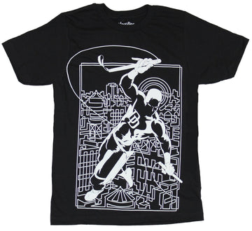Daredevil (Marvel Comics) Mens T-Shirt - White lined Daredevil Above City Box