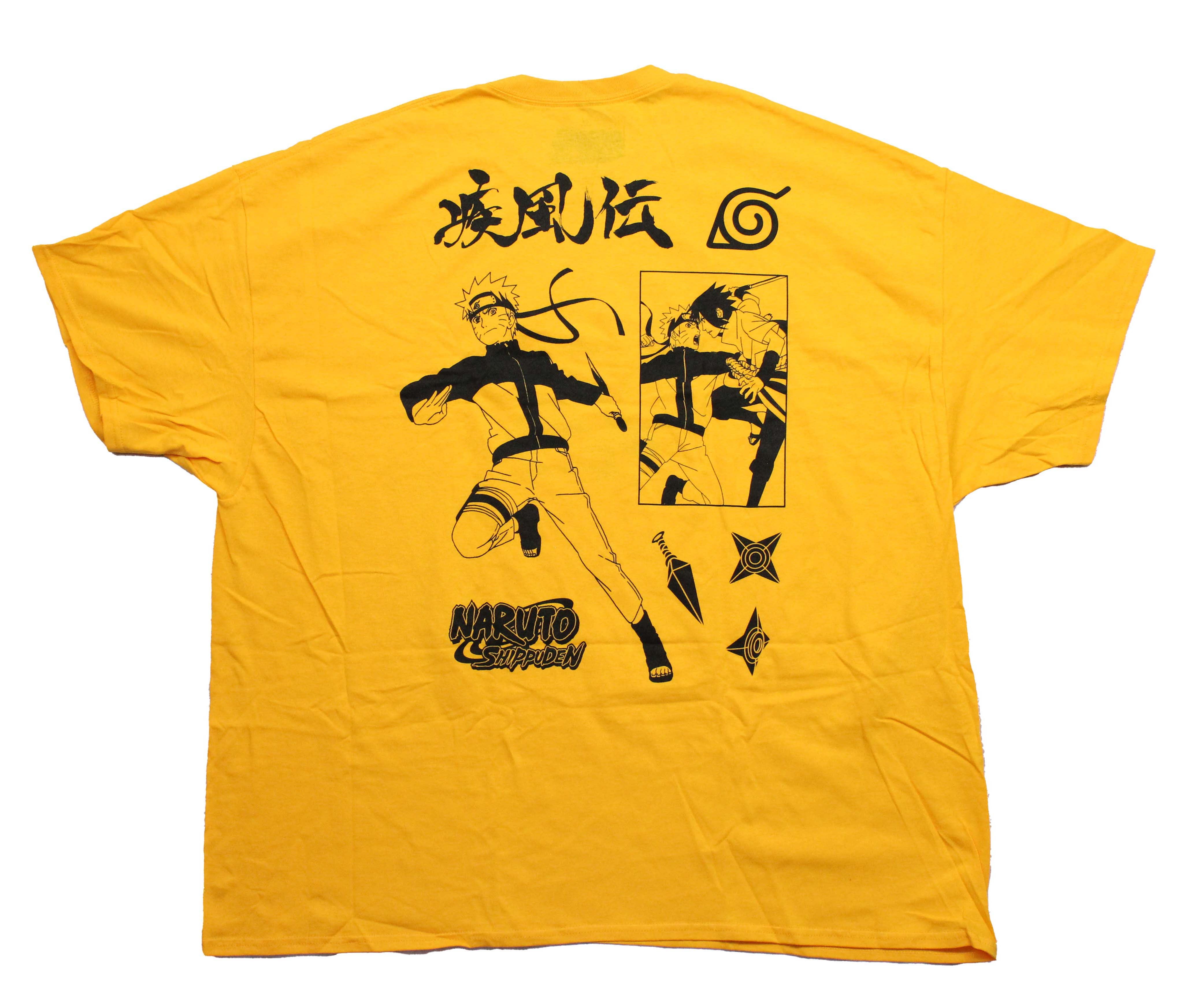 Naruto Shippuden Mens T-Shirt - Outline Box Front Kanji Multi Image Back