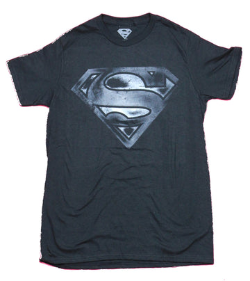 Superman  Mens T-Shirt  - Distressed Gray Logo On Black