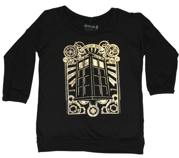 Doctor Who Girls Juniors Light Pullover Shirt - Silver Foil Call Box Design