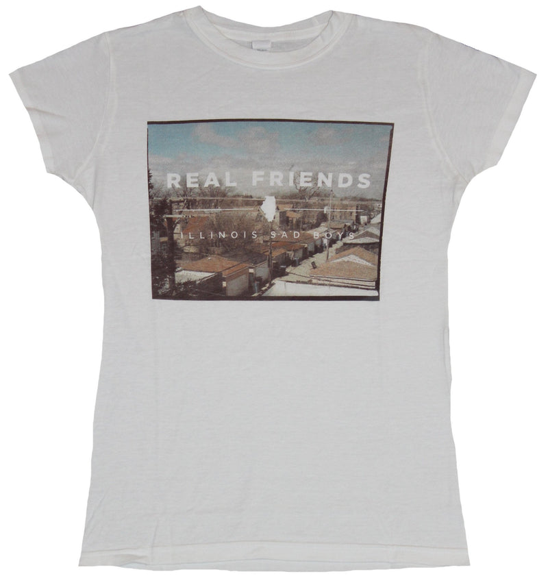 Real Friends Girls Juniors T-Shirt - Illnois Sad Boys Boxed Town Photo - Inmyparentsbasement.com