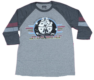 Star Wars Raglan Mens T-Shirt - May The Force By With You Millennium Falcon