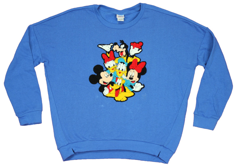 Disney Crewneck Girls Juniors Sweatshirt - Raised Patch Goofy Donald Mickey Mouse & More