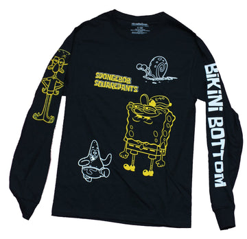 Spongebob Squarepants  Mens Long Sleeve T-Shirt - Outlined Bob & Sleeve Images