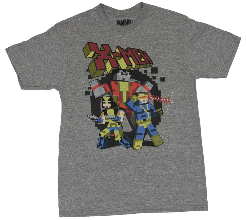 X-men (Marvel Comics) Mens T-Shirt- Battle Ready Trio Pixel Block Style Image - Inmyparentsbasement.com