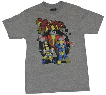 X-men (Marvel Comics) Mens T-Shirt- Battle Ready Trio Pixel Block Style Image