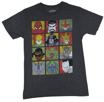 Spider-Man (Marvel) Mens T-Shirt - Spidey Friends and Enemies 12 Face Boxes