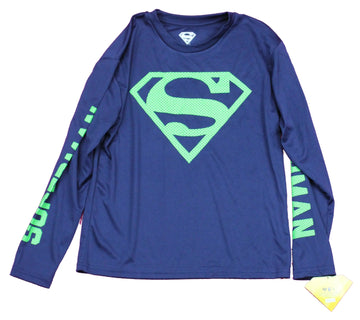 Superman Youth Rash Guard  T-Shirt - Neon Green Superman Logo Name Sleeves