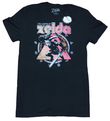 Legend of Zelda Mens T-Shirt  - Distressed Pink Tinted Link in Triforce Image