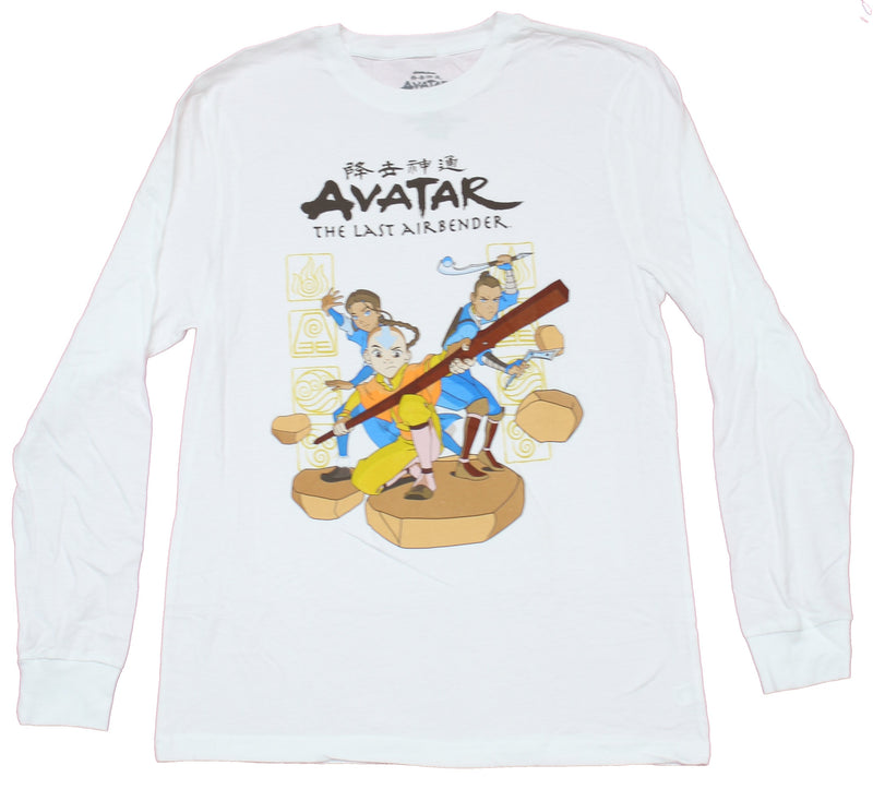 Avatar the Last Airbender Mens Long Sleeve T-Shirt - Aang & Friends Under Logo