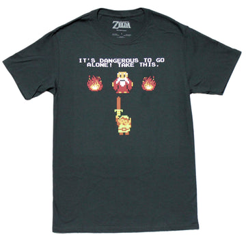 Legend of Zelda Mens T-Shirt-  8 bit It's Dangerous to go alone! Take This