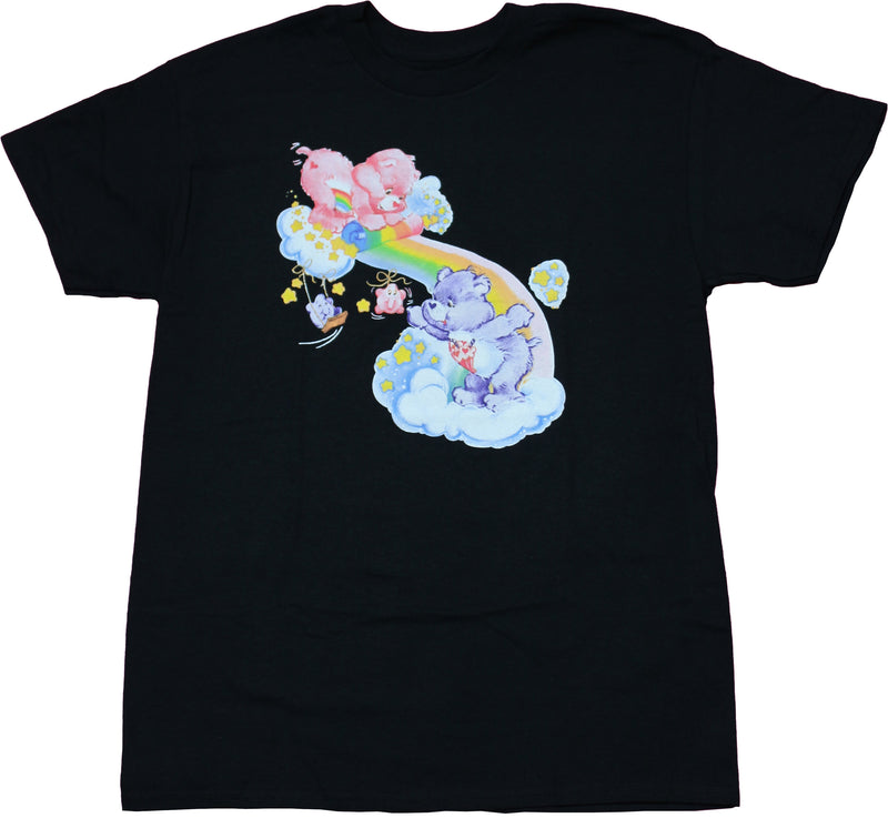 Care Bears Mens T-Shirt - Cheer Bear & Share Bear Rainbow Play - Inmyparentsbasement.com