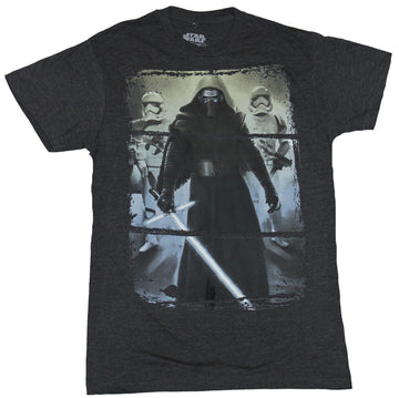 Star Wars Force Awakens Mens T-shirt - Kylo Ren 3 Part Photo With Troopers Image