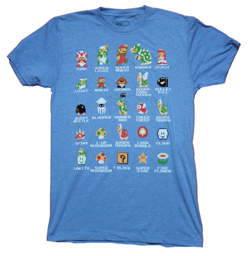 Super Mario Brothers Mens T-Shirt  - Named 8 Bit Original Characters