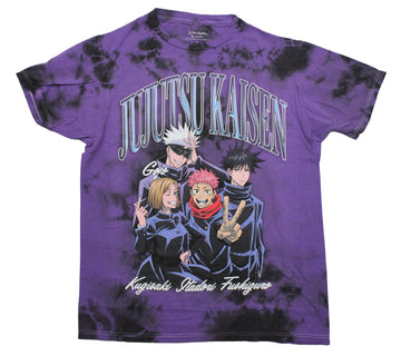 Jujutsu Kaisen Mens T-Shirt - Purple Tie-Dye Gojo and First Years
