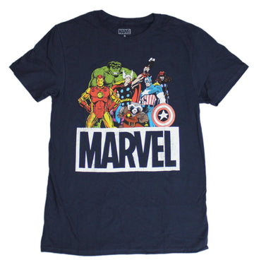 Marvel Comics Mens T-Shirt  - Retro Styled Avengers Above Logo Image