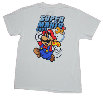 Super Mario Brothers  Mens T-shirt - Running Mushroom Carrying Under Logo