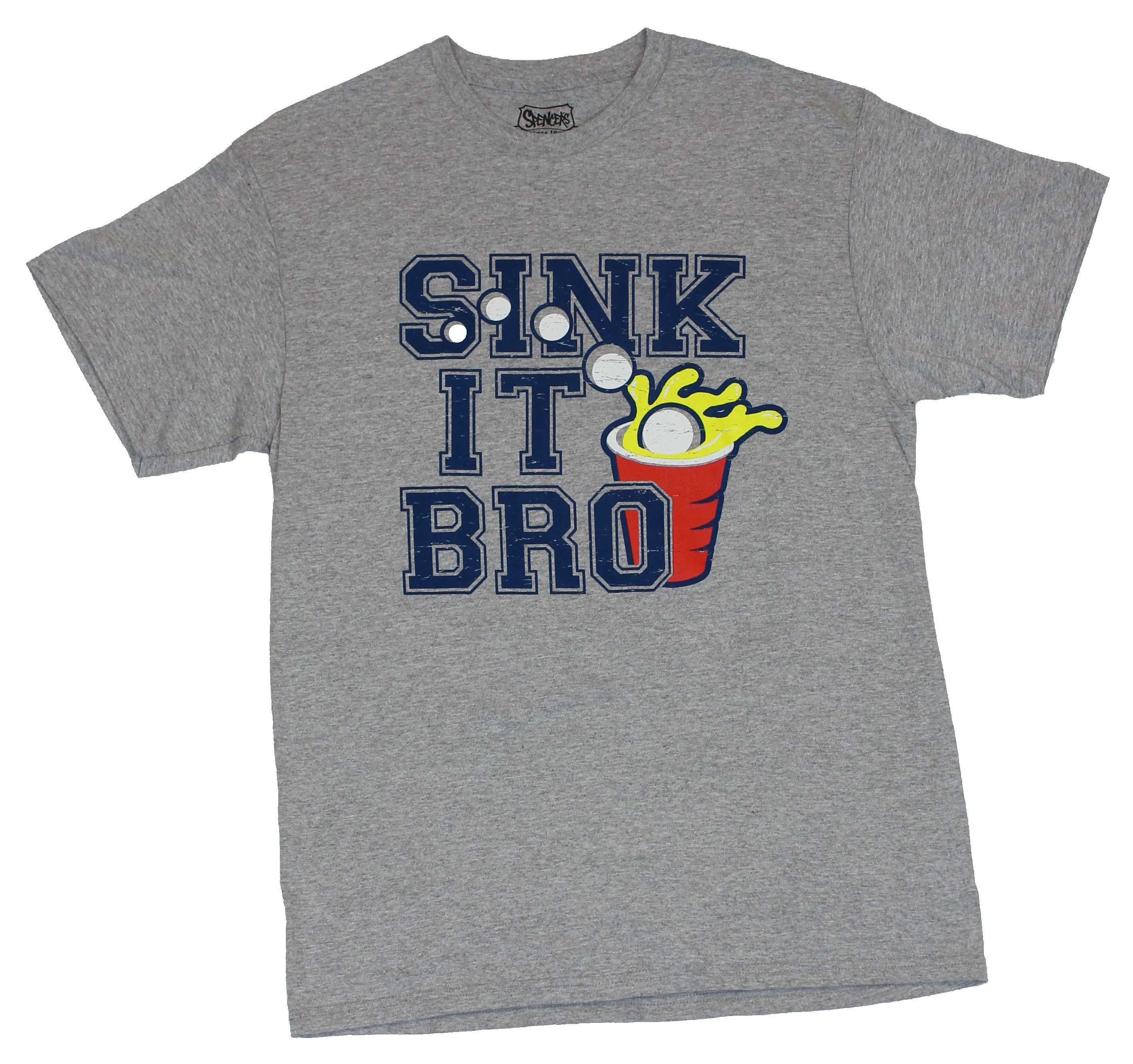 Beer Pong Mens T-Shirt -  "Sink It Bro" Distressed Splashing Cup Image