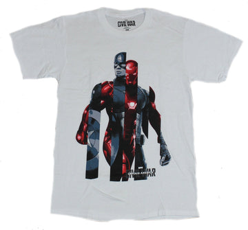 Captain America Civil War Mens T-Shirt - 2 Part Iron Man Cap Interspersed Image