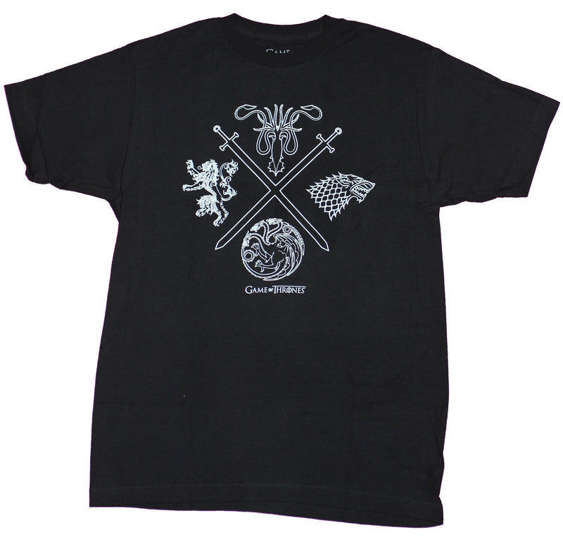 Game of Thrones Mens T-Shirt - Crossed Swords & 4 Houses Sigil