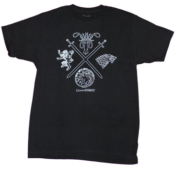 Game of Thrones Mens T-Shirt - Crossed Swords & 4 Houses Sigil
