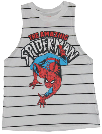 Spider-man (Marvel Comics) Girls Juniors Tank Top - Crawling Under Logo On Lines