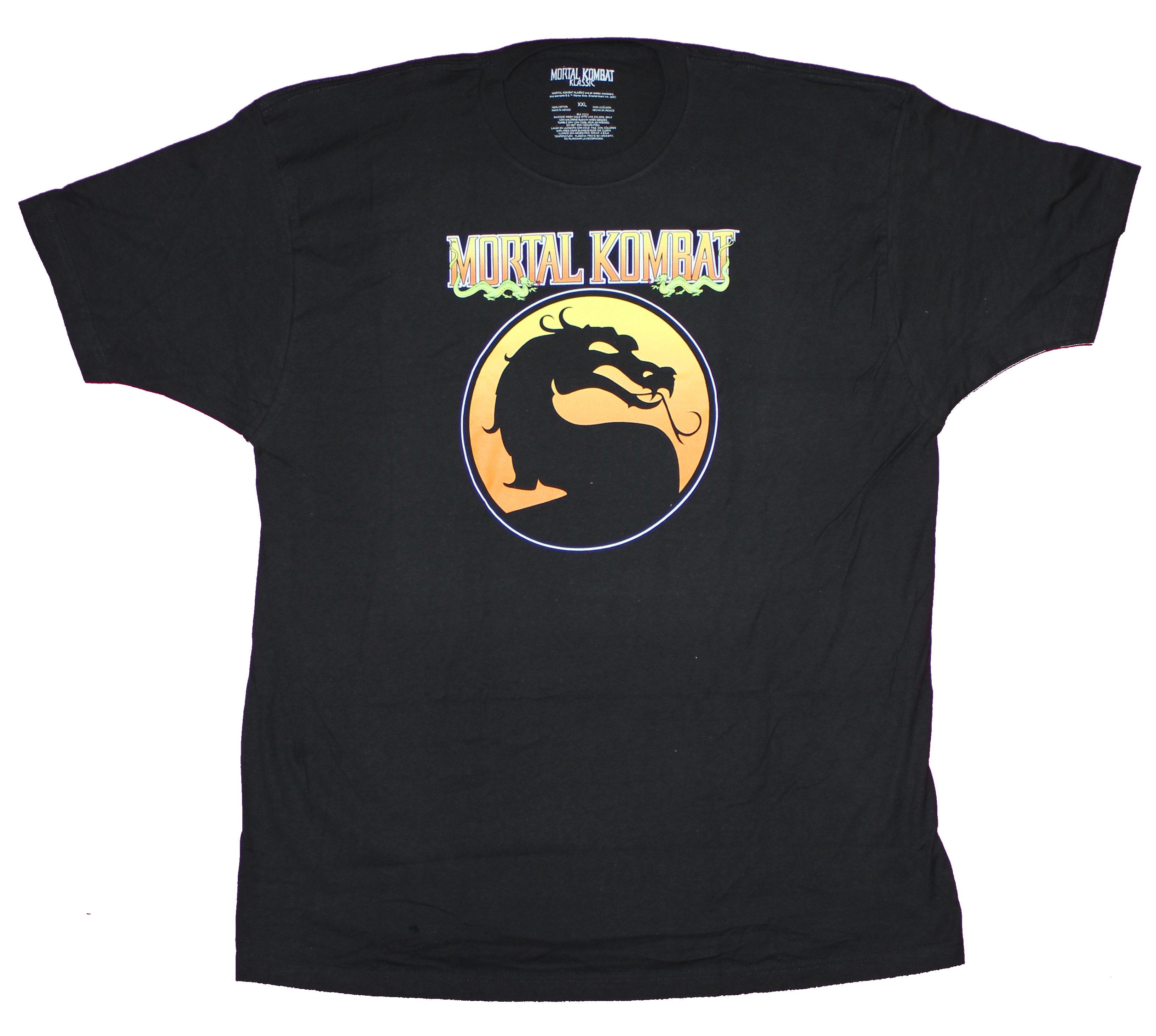 Mortal Kombat Mens T-Shirt  - Classic Yellow Orange Fade Logo Under Name