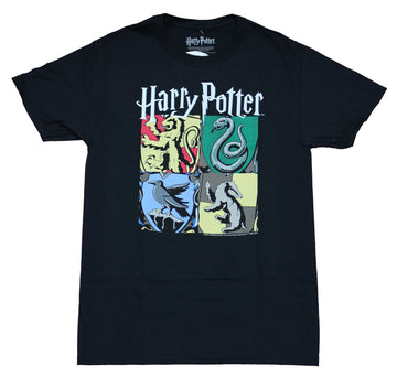 Harry Potter Mens T-Shirt - Logo Over 4 House Boxes
