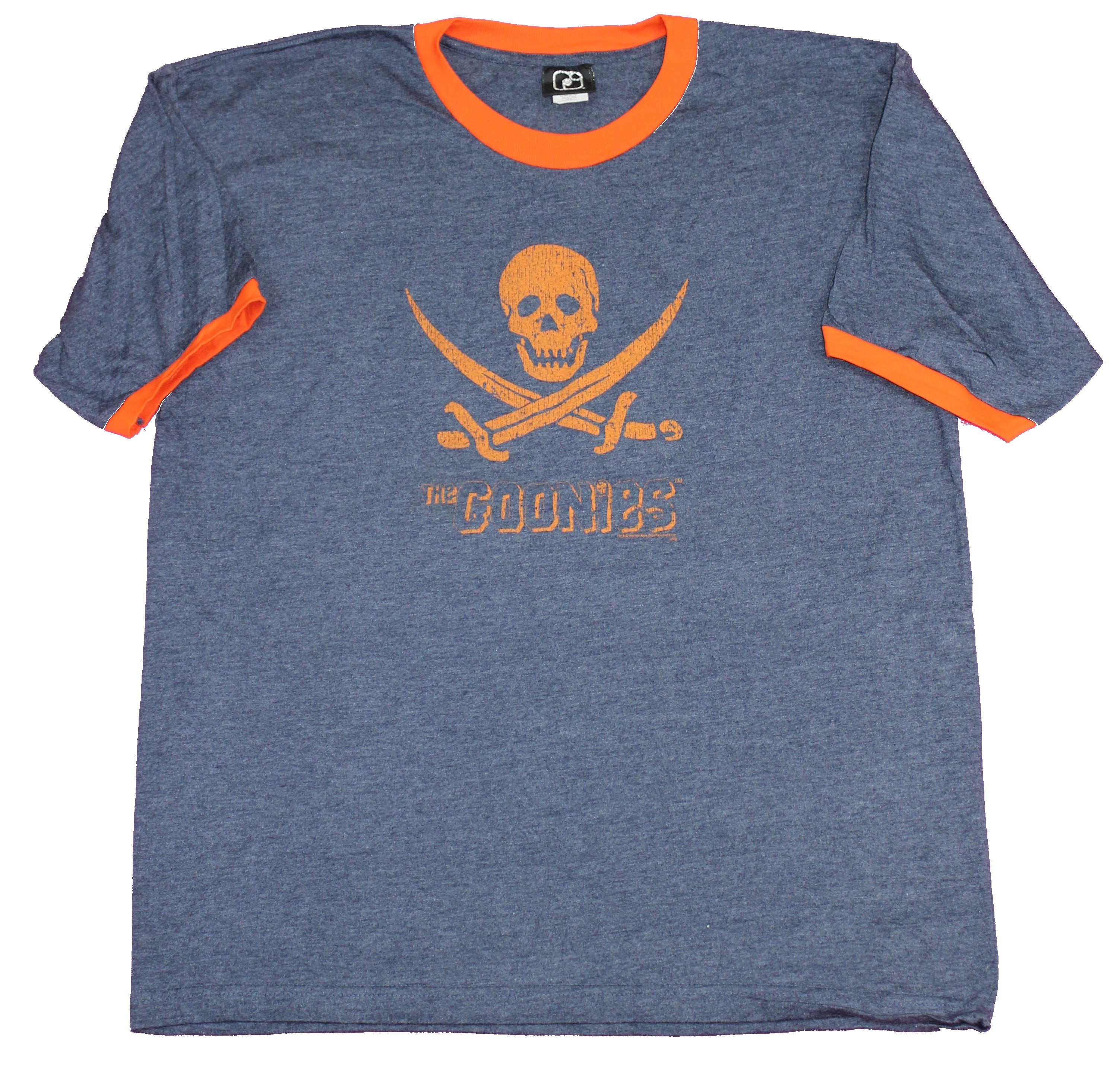 The Goonies Mens Ringer T-Shirt   - Classic Skull Cross Swords Orange Logo