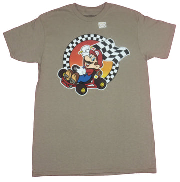 Mario Kart Mens T-Shirt- Mario Karting In With The Checkered Flag