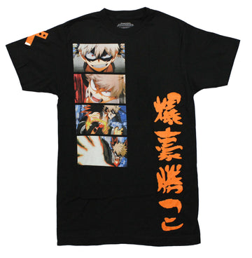 My Hero Academia Mens T-Shirt - Panels of Bakugo & Ornage Kanji