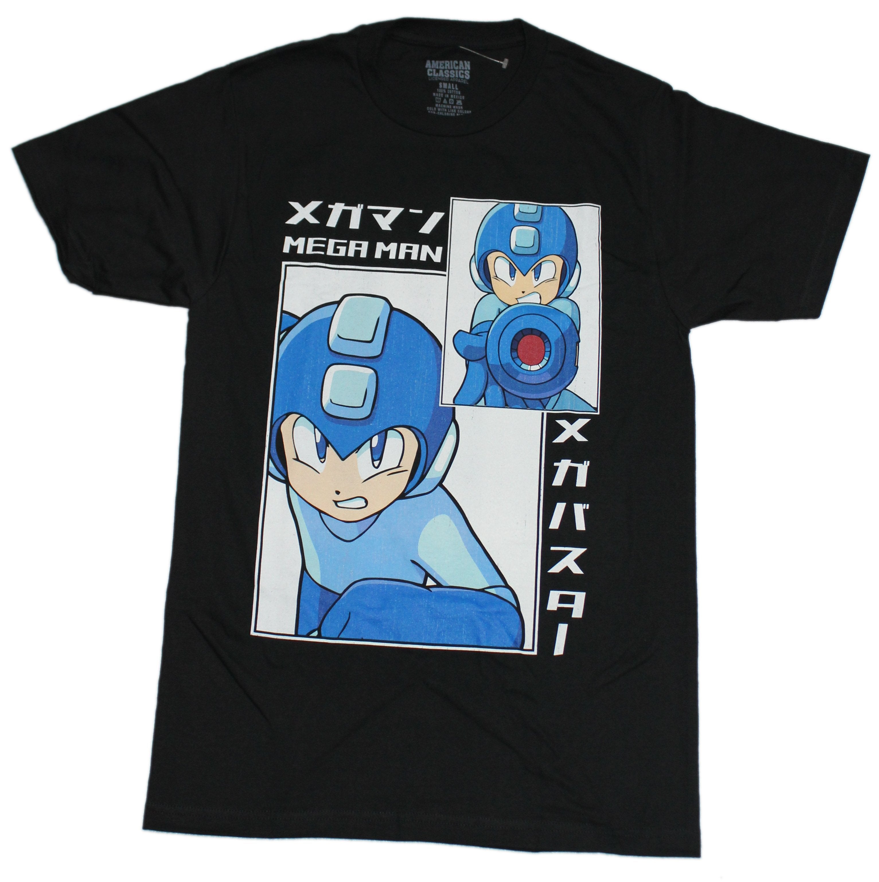 Mega Man Mens T-Shirt  - Serious Kanji Portrait Face Box Image