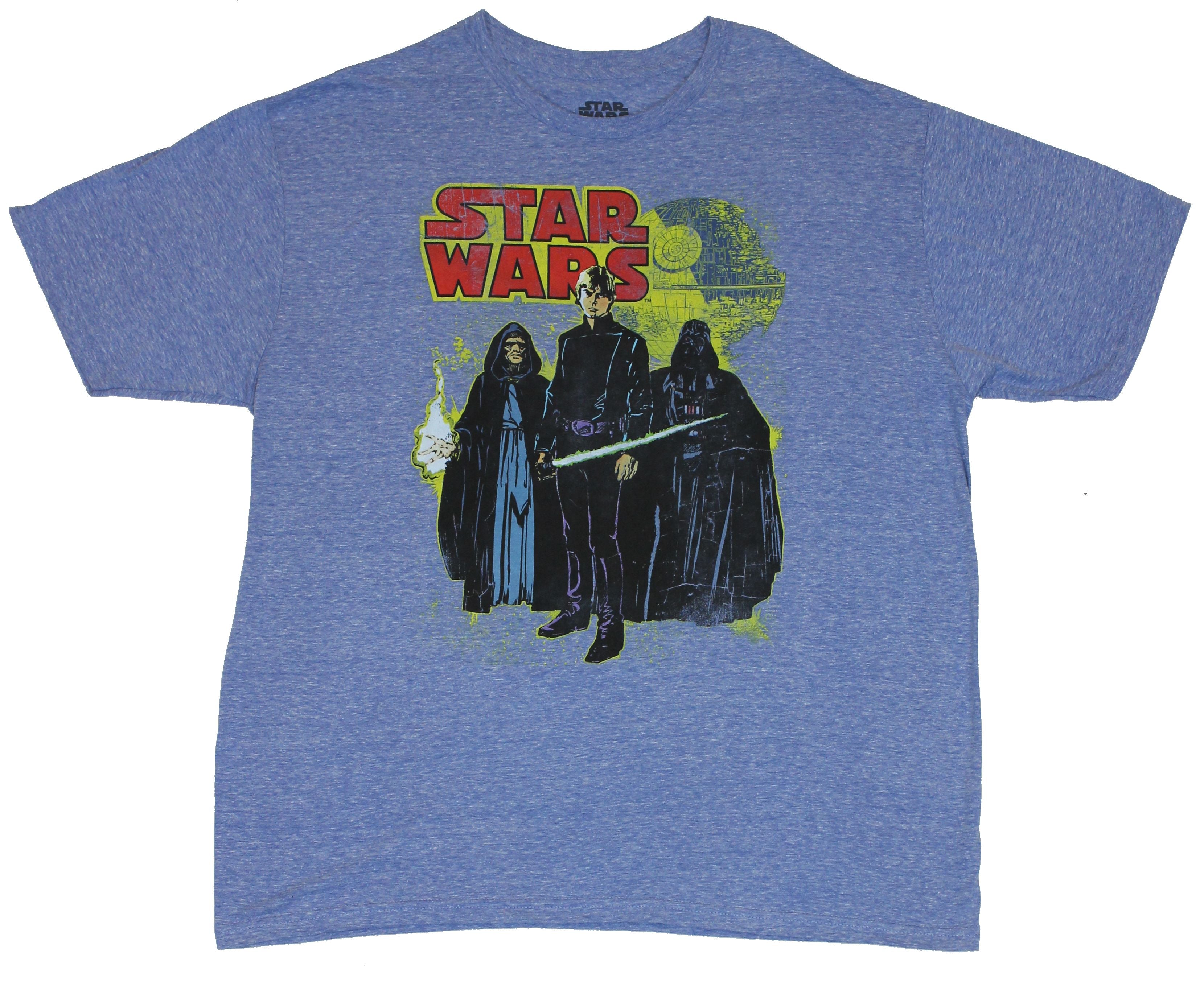 Star Wars Mens T-Shirt - Luke Skywalker Dath Vader & Emperor Comic Style Image