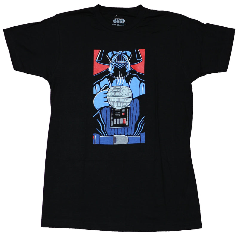 Star Wars Mens T-Shirt - Darth Vader Coffee Death Star Cup Image