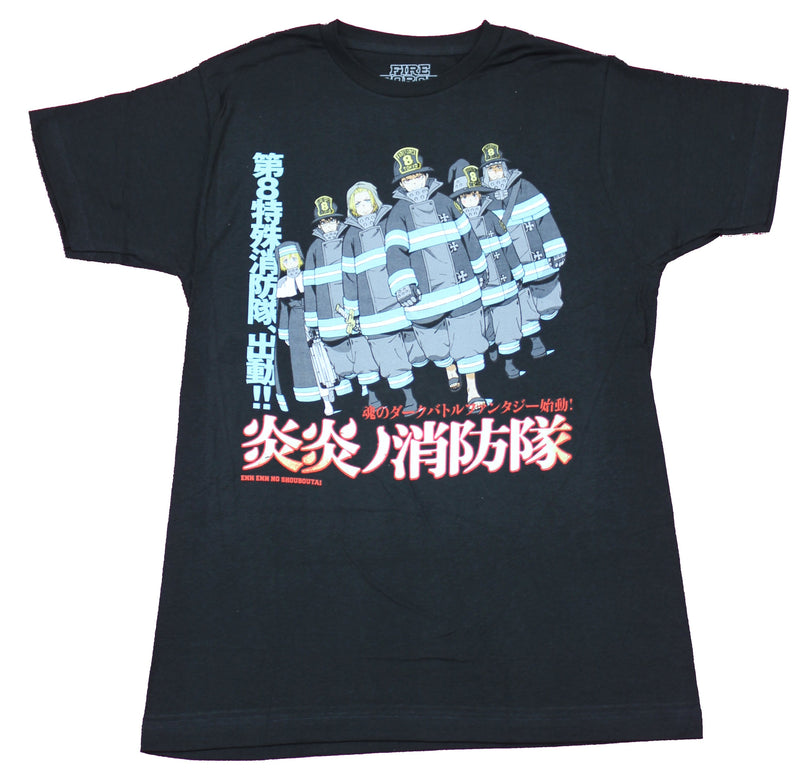 Fire Force Mens T-Shirt - 6 Character Group Amongst Kanji Image