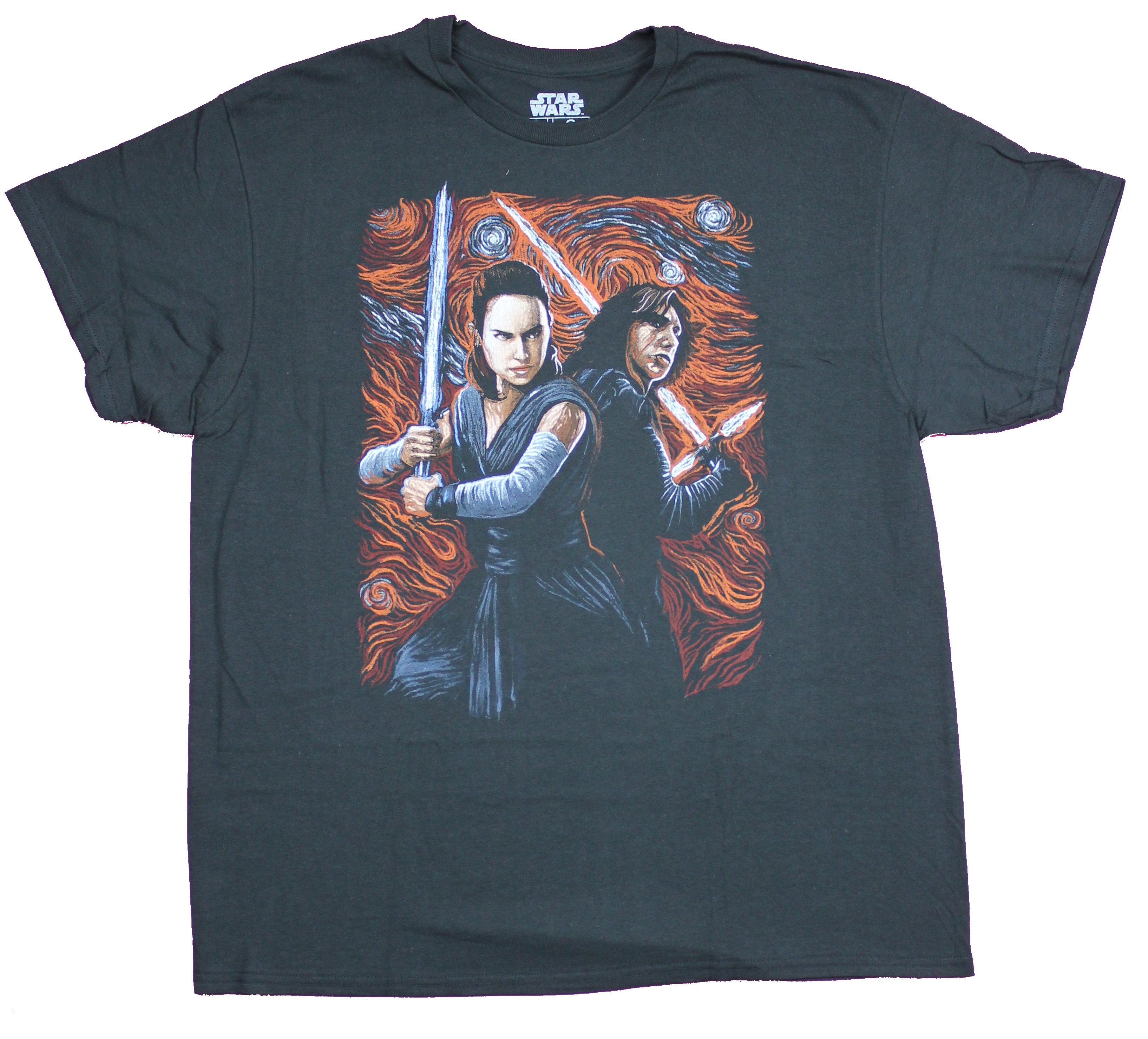 Star Wars Mens T-Shirt - Starry Night Rey and Kylo Image