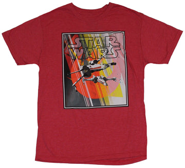 Star Wars Mens T-Shirt - X-Wings Flying Over Red Yellow Republic Image