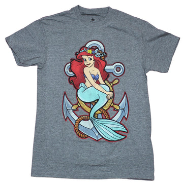 The Little Mermaid Mens  T-Shirt - Ariel Sitting in Anchor Tattoo Style Image