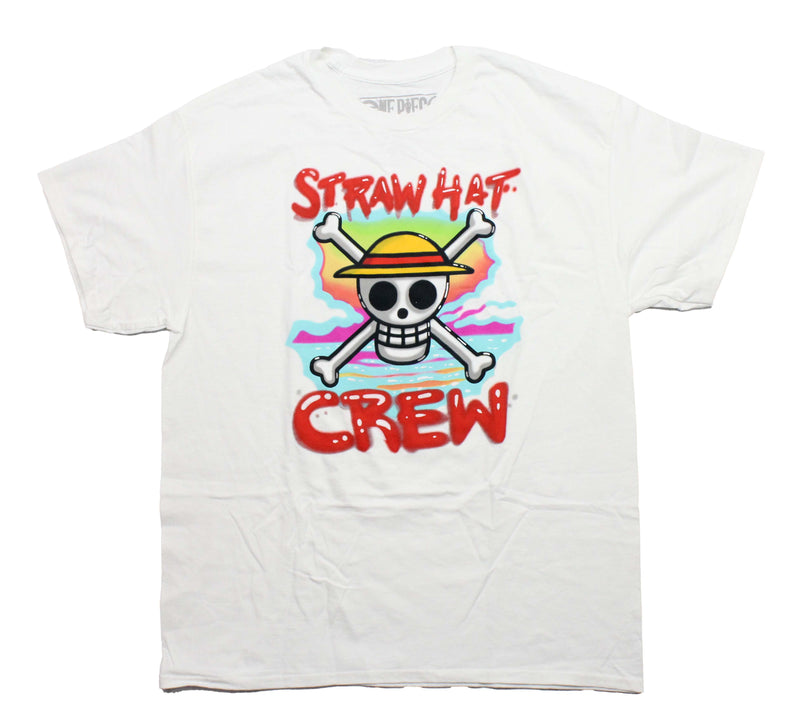 One Piece Mens T-Shirt -Straw Hat Crew Skeleton Graffiti Logo