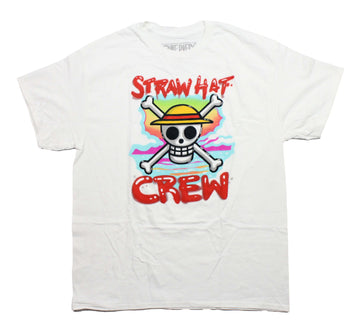 One Piece Mens T-Shirt -Straw Hat Crew Skeleton Graffiti Logo