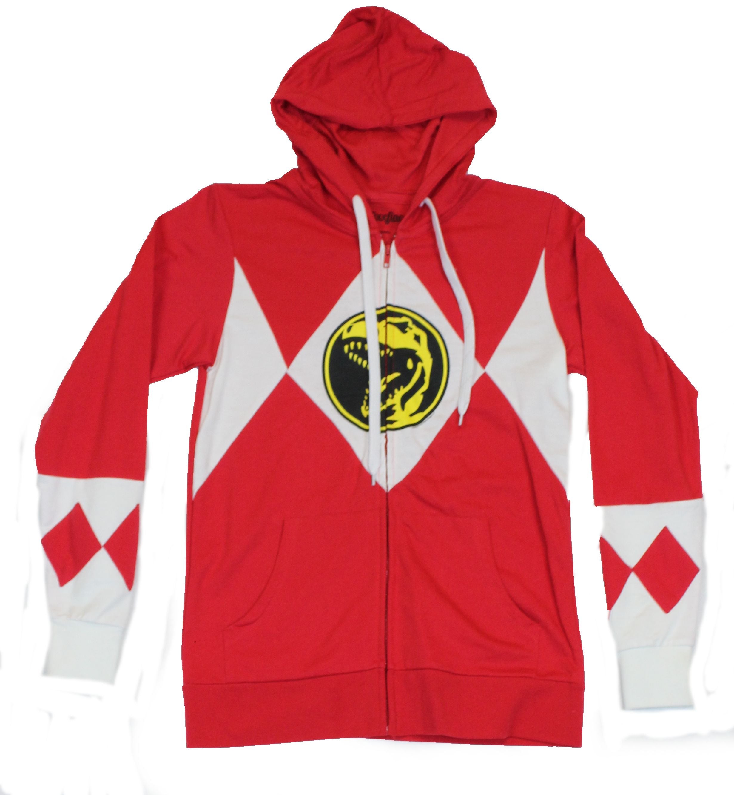 Mighty Morphin Power Rangers Mens Zip Up Hoodie Sweatshirt - Red Ranger Outfit