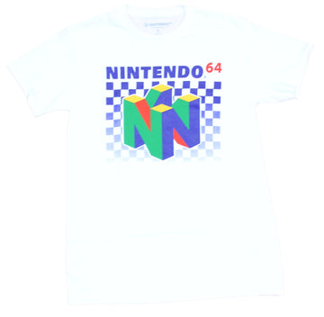 Nintendo 64 Mens Long Sleeve T-Shirt - N64 Logo Over Checkered Design